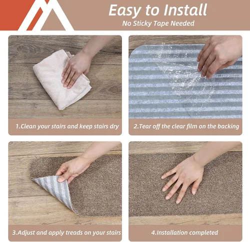 Vista 6 de Cosy Homeer - Alfombra antirresbalante para escaleras, de 30.0 x 8.0 in, para escalones de madera, alfombras para niños y perros, 100% poliéster, 15