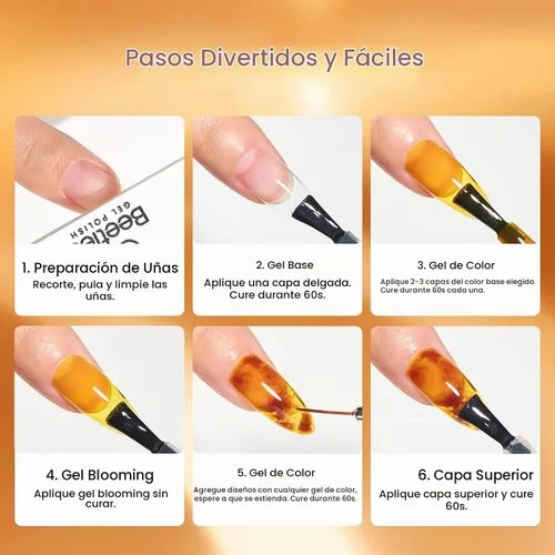Vista 8 de Beetles - Juego de esmaltes de gel de otoño con gel floreciente, efecto A - Marrón ámbar Atracción ámbar