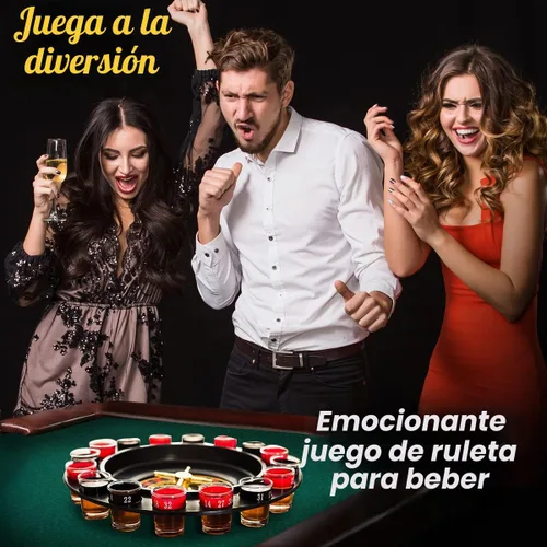 Vista 6 de Juego de Beber de Ruleta de Vidrio - Estilo Casino Con 2 Bolas y 16 Vasos