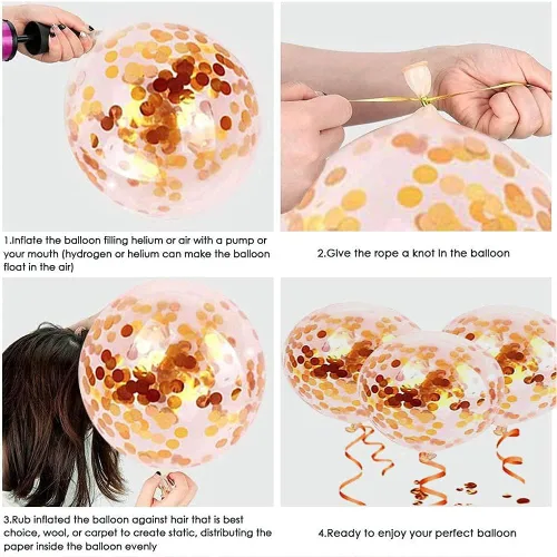 Vista 4 de 40 globos de látex de oro rosa de 12 pulgadas y globos de confeti dorado para niñas y mujeres, cumpleaños, boda, compromiso, despedida de soltero