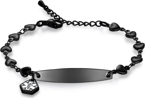 Vista 20 de mnmoom Pulseras de alerta médica para mujeres 6.5-8 pulgadas ajustables corazón links pulseras médicas con grabado