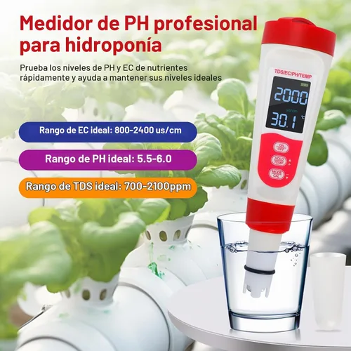 Vista 6 de Probador digital de pH de agua para piscina, medidor de pH multifuncional 4 en 1 para agua/TDS/EC/termómetro, medidor TDS EC medidor digital de agua