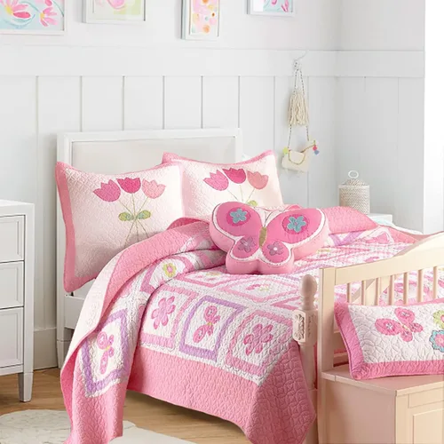 Vista 13 de Orchid Lola - Juego de edredón reversible de 100 % algodón para niños y niñas, diseño de flores
