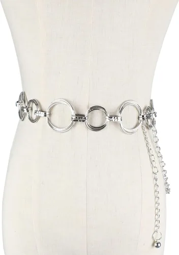 Vista 6 de Goclothod Womens Metal Chain Dress Belt Skinny Waist Belt Golden Silver Waistband