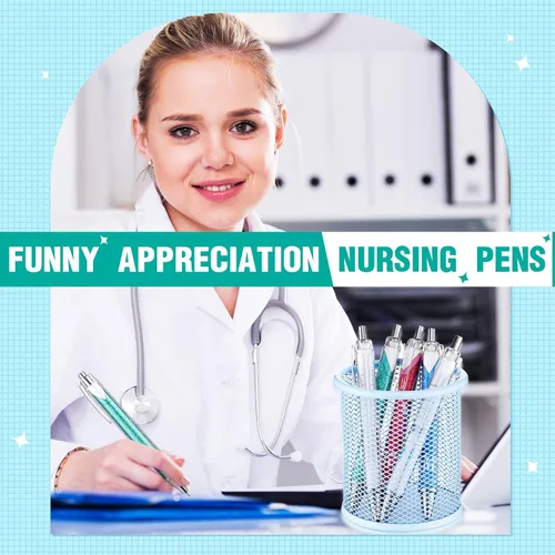Vista 4 de Jetec Juego de 10 Bolígrafos de Enfermera a Granel Regalo de Navidad CNA Tinta de Apreciación Bolígrafos Divertidos Conjunto Médico Mensaje