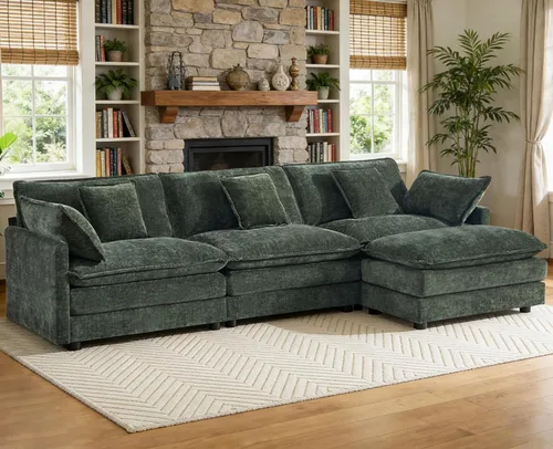 Vista 21 de Sofá modular de gran tamaño, sofá grande en forma de U con asiento profundo, sofás de nube de felpilla para sala de estar, sofá modular convertible