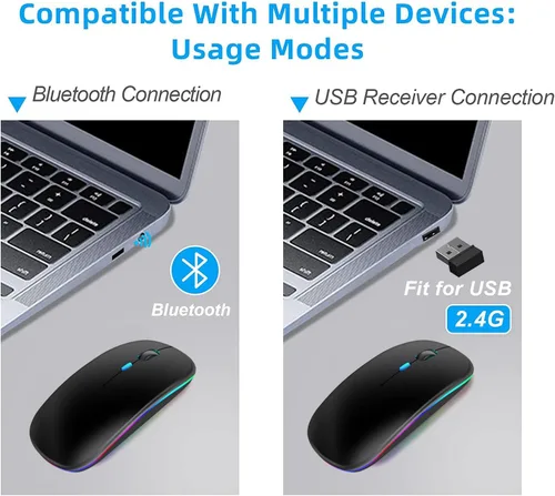 Vista 5 de Mouse inalámbrico para computadora portátil, mouse Bluetooth para Apple MacBook,Ratones USB BT 5.0+ 2.4GHz de modo dual