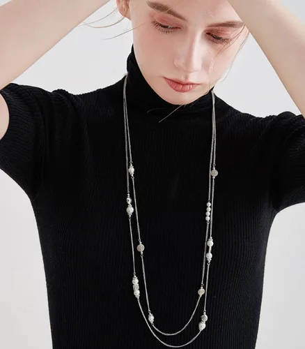 Vista 6 de BULINLIN Collar largo de plata en capas para mujer, collar de cadena de suéter con cuentas de piedra turquesa para mujer, joyería de disfraces