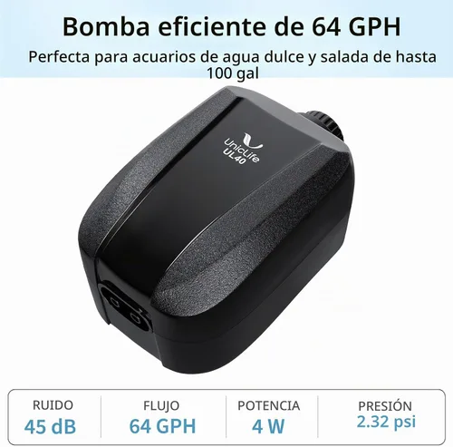 Vista 2 de Uniclife - Bomba de aire ajustable para acuario, 4 LPM y 2 salidas de oxígeno con accesorios, tanque de peces de 100 galones