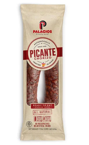 Vista 3 de Chorizo Autentico HOT de Palacios. Importado de España. Paquete de 6 unidades de 7.9 oz