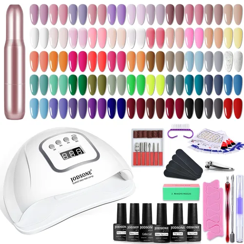 Vista 17 de JODSONE - Kit de esmalte de uñas de gel de 23 piezas, conjunto de esmalte de uñas de gel clásico de moda colorida, 3 botellas de capa base mate