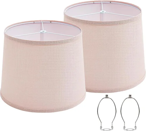 Vista 14 de Juego de 2 pantallas para lámpara de mesa y de pie, pantallas con diseño de flores, 12.7" superior x 12.7" inferior x 10" de alto, lino natural