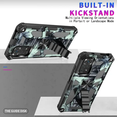 Vista 4 de Funda para Redmi Note 11S, funda para Redmi Note 11 4G, funda de camuflaje militar con protección de grado militar probada contra caídas y cubierta