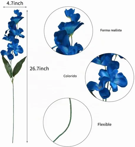 Vista 6 de Tallos de orquídeas artificiales de 26.7 pulgadas, 12 piezas de orquídeas de seda azul turquesa para boda, ramo de novia, corona, centro de mesa