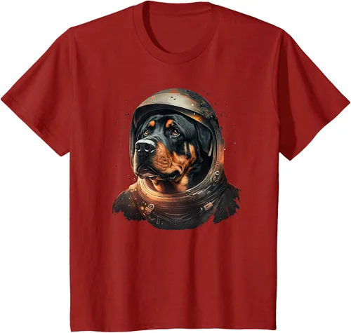 Vista 44 de Divertida camiseta Rottweiler con diseño de astronauta rottweiler en galaxia espacial, Negro