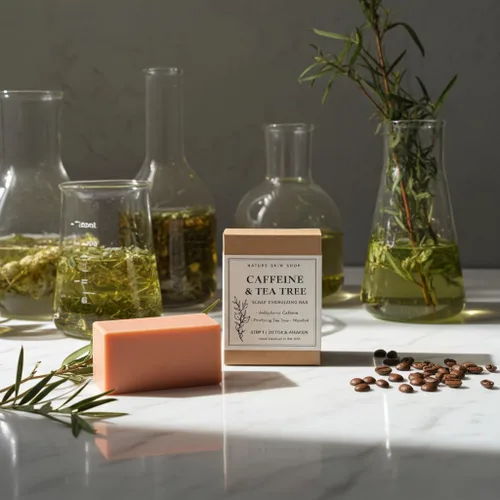 Vista 6 de Nature Skin Shop Barra de champú de cafeína para el crecimiento y adelgazamiento del cabello, con aceite de árbol de té para cuero cabelludo graso