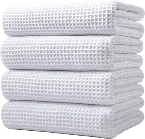 Vista 27 de POLYTE Toalla de baño de microfibra de gran tamaño de 430 GSM, de secado rápido, sin pelusas, 60 x 30 pulgadas, paquete de 4 (tejido de waffle)
