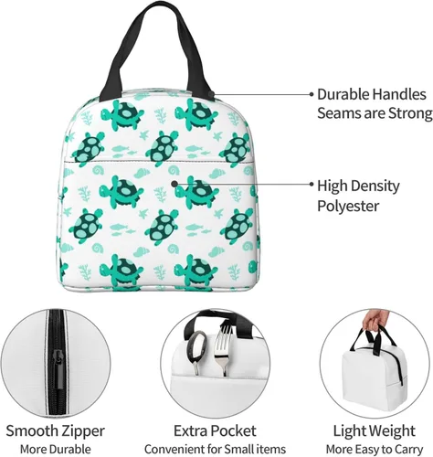 Vista 6 de Bolsa de almuerzo colorida de tortuga con algas marinas, lonchera aislada para adolescentes, bolsas reutilizables para la escuela, contenedor