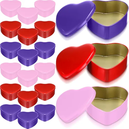 Vista 7 de Blulu 6 latas de metal en forma de corazón para el día de San Valentín con tapas de 4.72 x 4.33 pulgadas, cajas de dulces de San Valentín, tarro