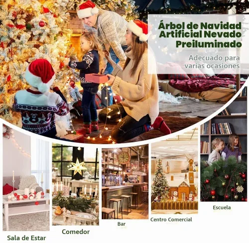 Vista 9 de DREAMADE Árbol de Navidad artificial preiluminado de 6 pies con 600 puntas de ramas de PVC, 250 luces LED blancas cálidas preencordadas, bisagras