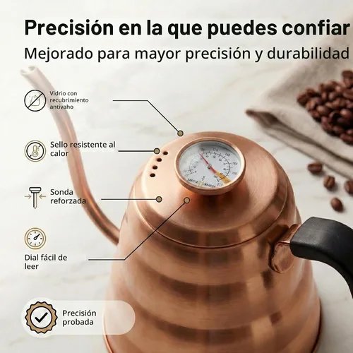 Vista 7 de Barista Warrior - Hervidor de café de cuello de cisne con termómetro – Hervidor de cuello de cisne para café y té, de acero inoxidable para todas