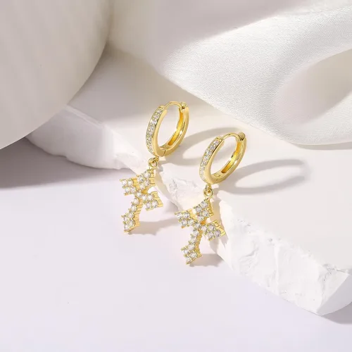 Vista 7 de Zaano Gold Plated Drop Dangle Earrings for Women Men Girls 0925 Sterling Silver Post Huggie Starfish Cross Bee Butterfly Sun Hypoallergenic Trendy