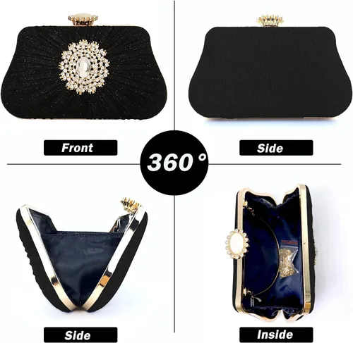 Vista 2 de Buric - Bolso de mano con purpurina para mujer, con diamantes plisados, para novia, boda, fiesta, con bolsa de diamantes de imitación