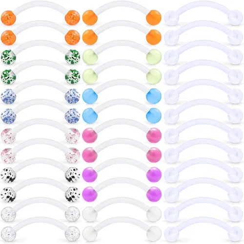 Vista 8 de 16G - Piercing de plástico transparente para cejas, ojos de serpiente, lengua, acrílico, bioflex, cartílago, hélix, tragus, pezón, vientre, labio