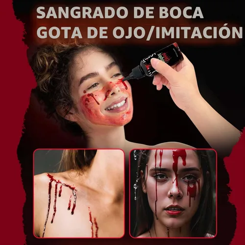 Vista 5 de Spray de sangre falsa de 2.0 onzas, maquillaje de sangre de vampiro para Halloween Cosplay, lavable