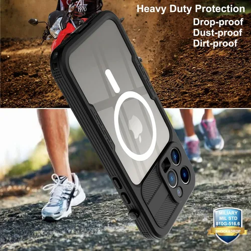 Vista 3 de Funda impermeable compatible con iPhone 14 Pro Max de 6.7 pulgadas, para MagSafe, protector de pantalla de vidrio transparente, protector