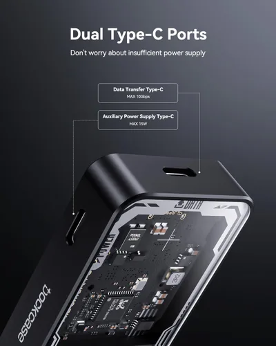 Vista 4 de DOCKCASE Edición Explorer Carcasa M.2 NVMe SSD, Soporta 10s PLP Previene Pérdida de Datos de Escritura, USB 3.2 Gen 2 Tipo-C (10 Gbps), se adapta a