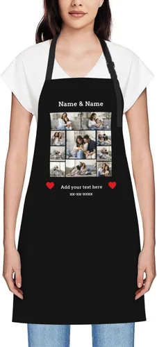 Vista 47 de Delantales personalizados para mujer, diseño de delantal de chef ajustable con nombre, textos, fotos, flores, regalos para el día de la madre