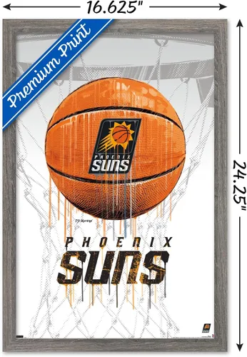 Vista 3 de Trends International NBA Phoenix Suns - Póster de pared Drip Basketball 21, 14.725 x 22.375 pulgadas, versión enmarcada de madera de granero