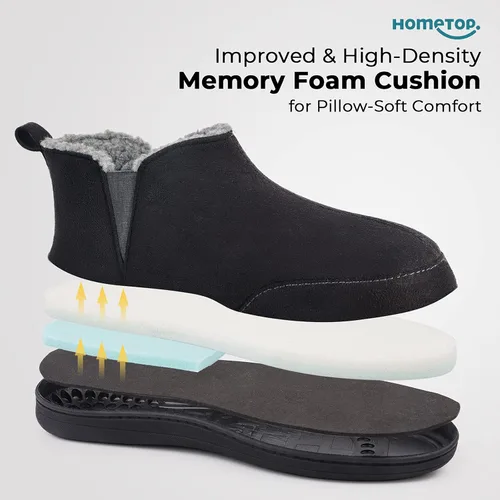 Vista 6 de HomeTop Zapatos de casa con forro de sherpa de microgamuza suave para hombre con doble elástico