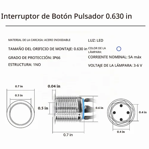 Vista 6 de YACSEJAO Interruptor de chasis de 16 mm Botón metálico para computadora de escritorio Cable de interruptor de alimentación LED Botón
