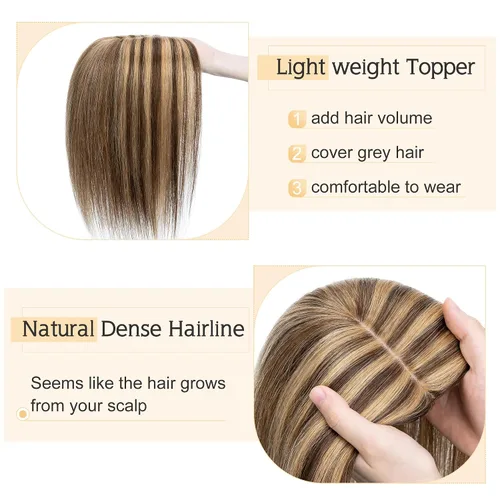 Vista 3 de SEGO Toppers de cabello humano para mujeres con cabello adelgazante, base de seda de 7 * 13CM (2.8 x 5.1 in), 100% cabello humano real, postizos