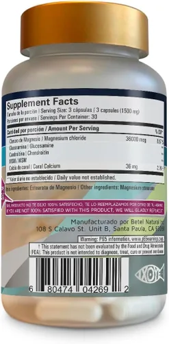 Vista 2 de Cloruro de magnesio más MSM, glucosamina y condroitina - 90 cápsulas