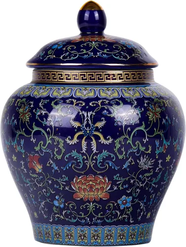 Vista 15 de Tarro clásico de jengibre esmaltado, hecho a mano, diseños inspirados en la dinastía Yuan y Ming, motivos florales de colores vibrantes en jarrón
