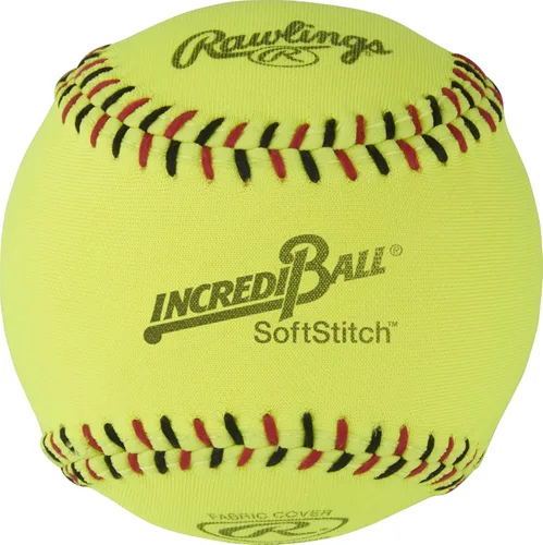 Vista 5 de Rawlings Pelotas de sóftbol Incredi-Ball amarillas Softstitch Opciones de 11" y 12" Opciones de cubierta de tela y cuero sintético 12