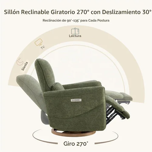 Vista 4 de CHITA Silla reclinable giratoria eléctrica, mecedora para guardería, verde