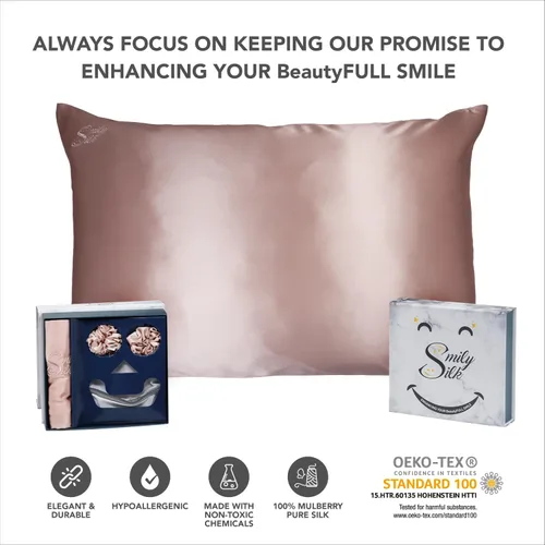 Vista 2 de Smily - Funda de almohada de seda 100% pura de morera 22Momme de grado 6A, refrescante y transpirable, juego de funda de almohada de seda