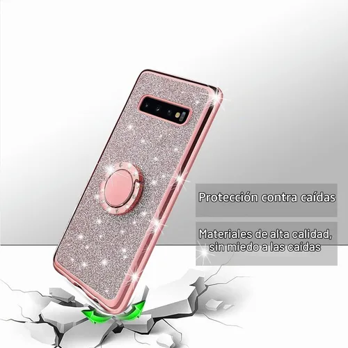 Vista 7 de Funda para S10 Plus, Galaxy S10 Plus 2019 para mujer con purpurina de cristal suave y transparente, TPU Bling funda protectora con correa de pie