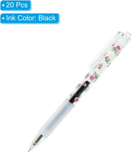 Vista 3 de PATIKIL Bolígrafos de gel negro, 20 varillas de flor transparente de punta fina con agarre suave negro, bola de rodillo de 0.020 in, bolígrafos