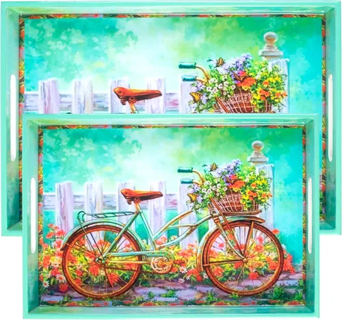 Vista 10 de Crocon Juego de 2 bandejas rectangulares decorativas con estampado esmaltado de Buda, color negro