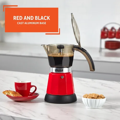 Vista 4 de IMUSA Cafetera eléctrica para café expreso de 6 o 3 tazas, color rojo