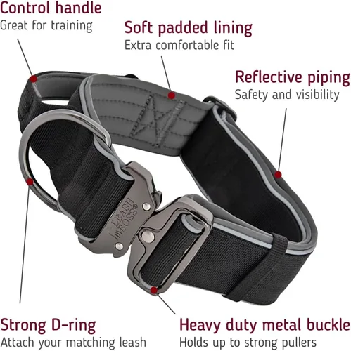 Vista 3 de Leash Boss Collar táctico para perro – Collar de perro con asa resistente ajustable militar K9 collar con hebilla de liberación rápida y asa