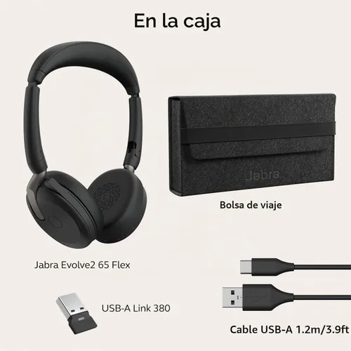 Vista 10 de Jabra Evolve2 65 Flex - Auriculares estéreo inalámbricos, Bluetooth, tecnología ClearVoice con cancelación de ruido y ANC híbrido, funciona