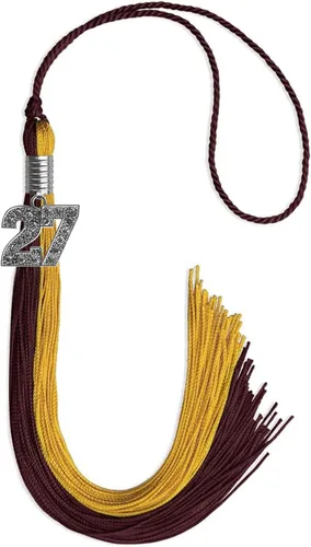 Vista 121 de Endea Graduation Borla de doble color con dije de plata brillante (negro/oro antiguo, 2025)