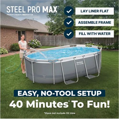 Vista 5 de Bestway Steel Pro MAX - Juego de piscina sobre el suelo (10 pies x 6 pies 7 pulgadas x 33 pulgadas), incluye bomba de filtro de 330 galones por