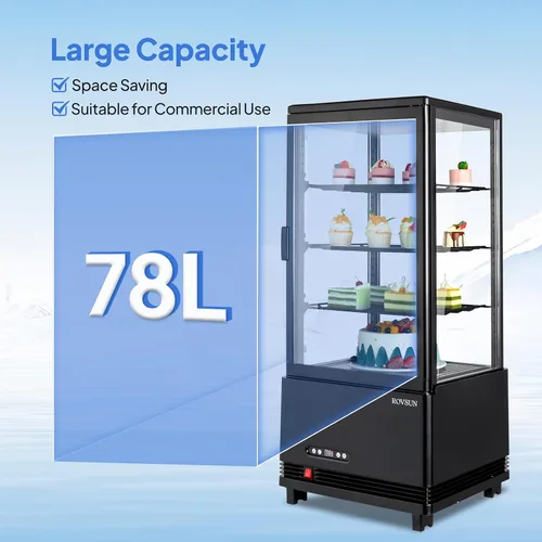 Vista 2 de ROVSUN Refrigerador Comercial con Vitrina de 3 Pies Cúbicos, Enfriador Refrigerador de Bebidas con Puerta de Vidrio Exhibidor Refrigerador c/LED
